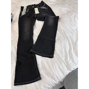 NWT Sky Black Bootcut Jeans Size 11 Skull Wings Rhinestone Bling Y2K Grunge Rock